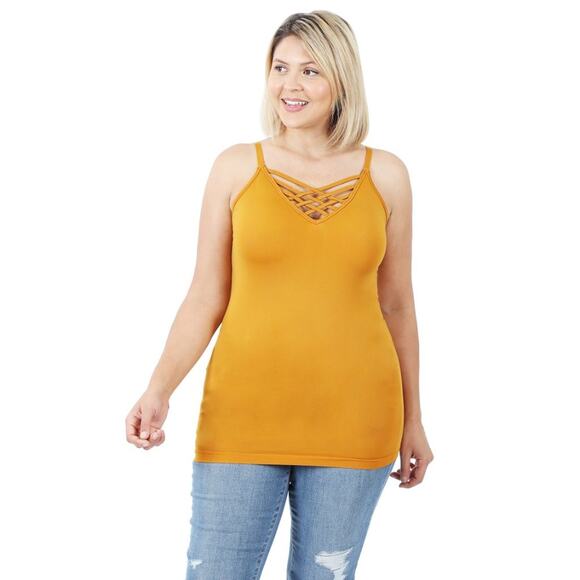 1X/2X Zenana Desert Mustard Triple Criss-Cross Cami adjustable straps plus sized - Picture 13 of 13